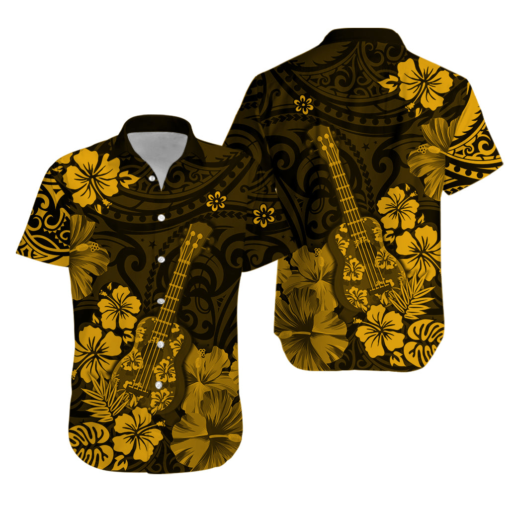 Hawaii Hawaiian Shirt Polynesia Gold Ukulele Flowers LT13 - Wonder Print Shop