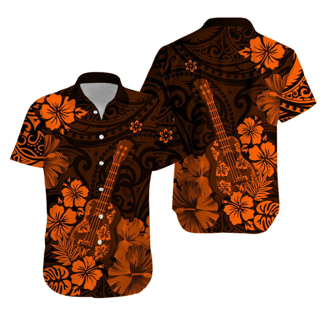 Hawaii Hawaiian Shirt PolynesiaOrange Ukulele Flowers LT13 - Wonder Print Shop