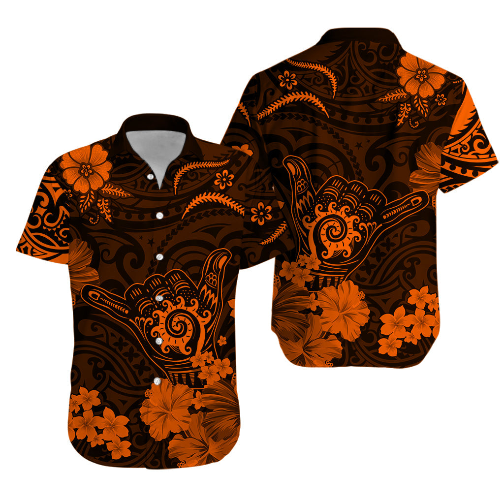 Hawaii Matching Hawaiian Shirt And Dress PolynesiaOrange Cool Shaka Sign LT13 - Wonder Print Shop