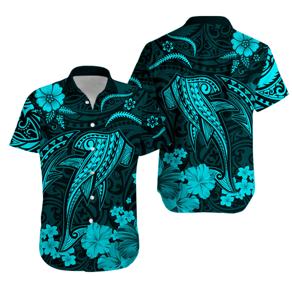 Hawaii Matching Hawaiian Shirt And Dress Polynesia Turquoise Shark LT13 - Wonder Print Shop