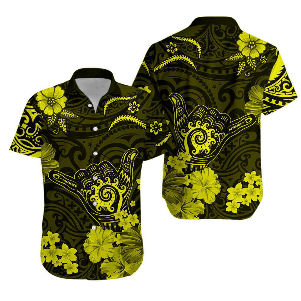 Hawaii Matching Hawaiian Shirt And Dress Polynesia Yellow Cool Shaka Sign LT13 - Wonder Print Shop