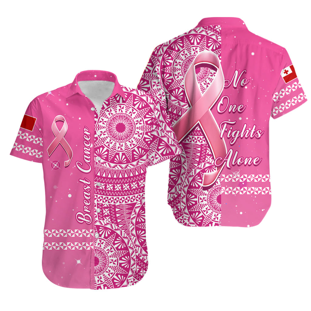 Tonga Breast Cancer Matching Hawaiian Shirt And Dress Tongan Ngatu Pattern No One Fights Alone - Wonder Print Shop