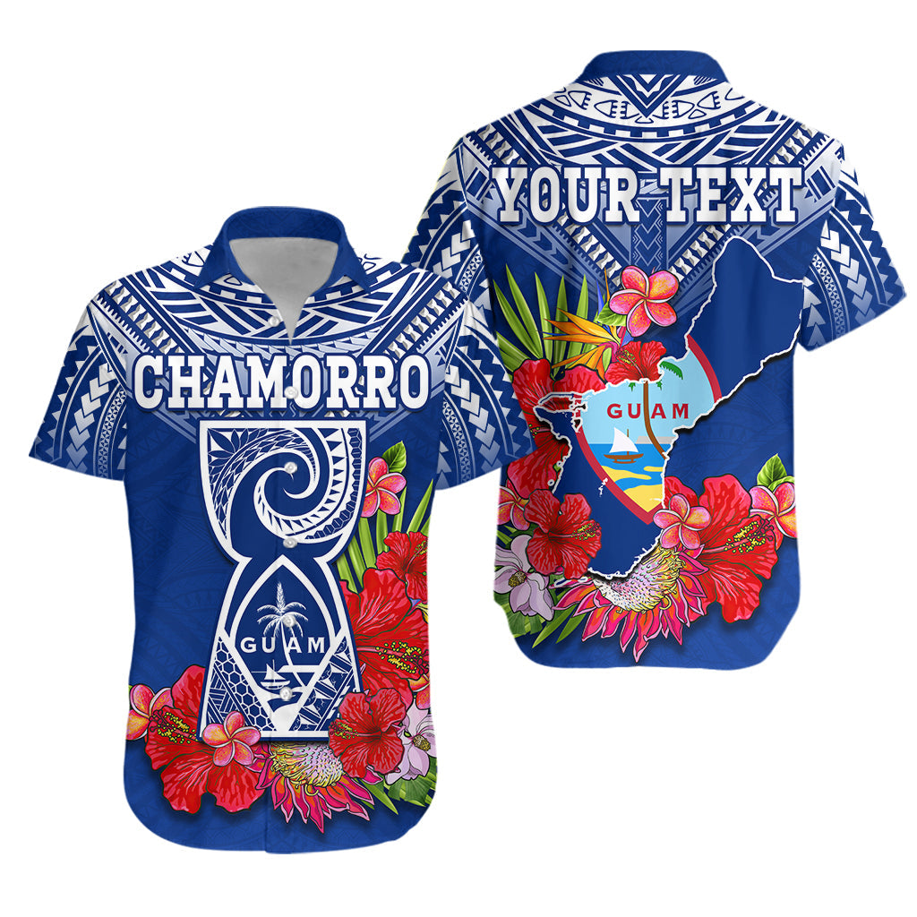 Custom Personalised Guam Chamorro Hawaiian Shirt Guaman Latte Stone Tropical Flowers Blue Version - Wonder Print Shop