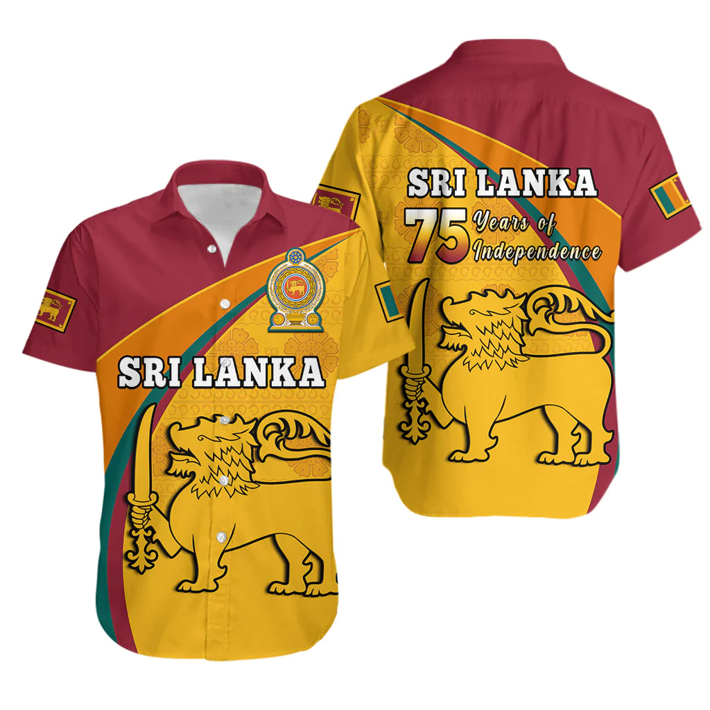 Sri Lanka Hawaiian Shirt Sri Lankan Pattern Happy 75 Years Of Independence - Wonder Print Shop