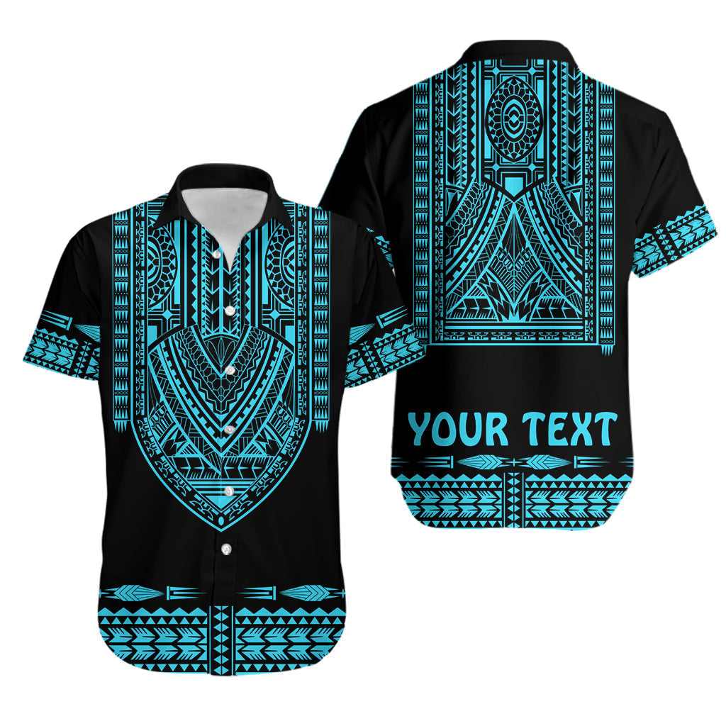 Custom Personalised Polynesian Hawaiian Shirt Dashiki With Polynesian Tattoo Royal Turquoise Version - Wonder Print Shop