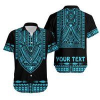 Personalised Polynesian Matching Hawaiian Shirt And Dress Dashiki With Polynesian Tattoo Royal Turquoise Version - Wonder Print Shop