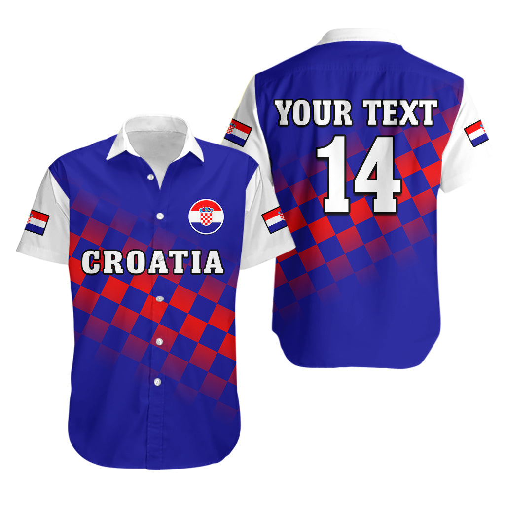 (Custom Text And Number) Croatia Football Hawaiian Shirt Hrvatska Checkerboard Blue Version - Wonder Print Shop