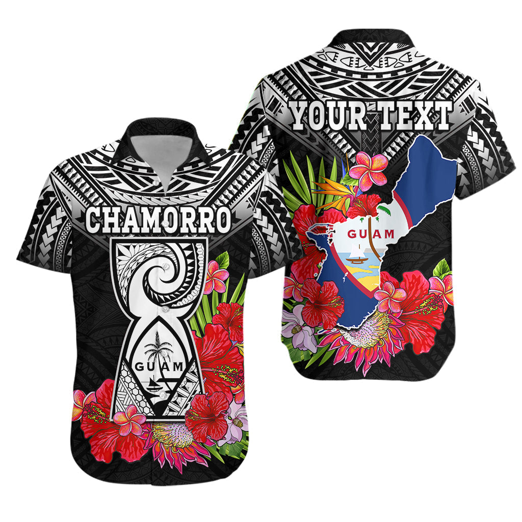 Custom Personalised Guam Chamorro Hawaiian Shirt Guaman Latte Stone Tropical Flowers Black Style - Wonder Print Shop