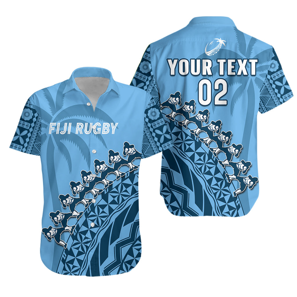 Custom Text And Number Fiji Tapa Rugby Hawaiian Shirt Fijian Cibi Dance Tapa Pattern Blue - Wonder Print Shop