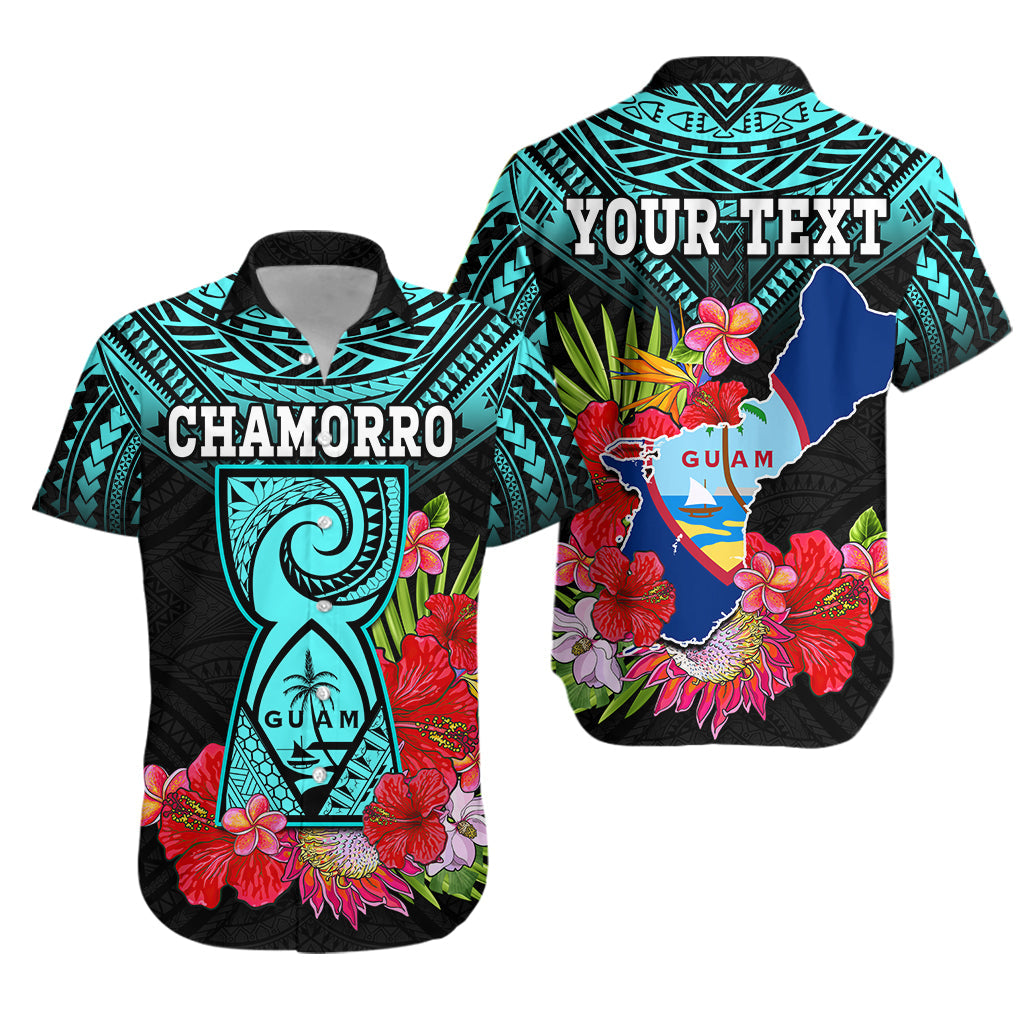 Custom Personalised Guam Chamorro Hawaiian Shirt Guaman Latte Stone Tropical Flowers Turquoise Style - Wonder Print Shop