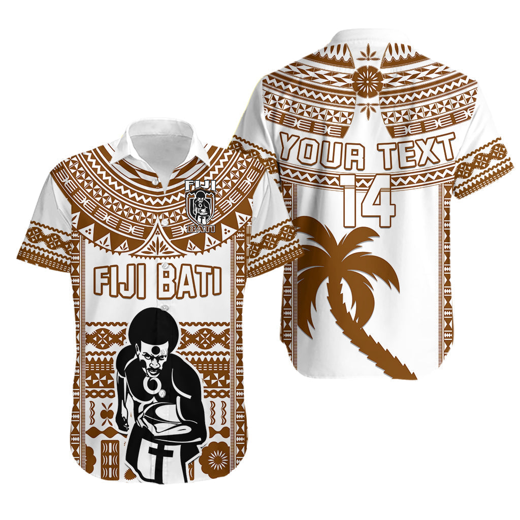 Custom Text And Number Fiji Rugby Hawaiian Shirt Pacific The Bati Brown Fijian Tapa - Wonder Print Shop