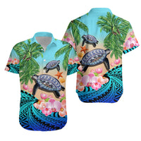 Polynesian Turtle Coconut Tree And Orchids Matching Hawaiian Shirt And Dress - Wonder Print Shop