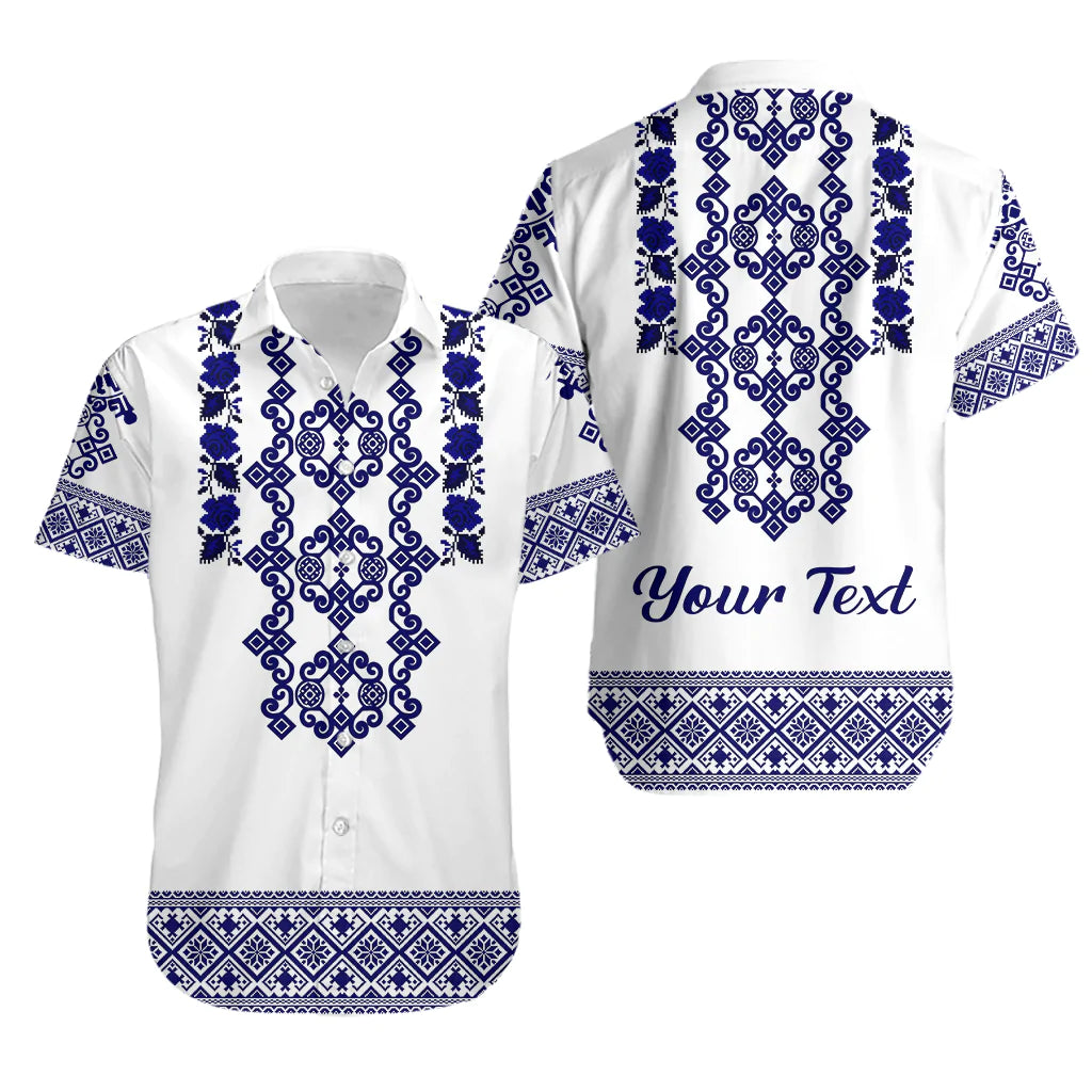 (Custom Personalised) Ukraine Hawaiian Shirt Navy Ukrainian Folk - Wonder Print Shop