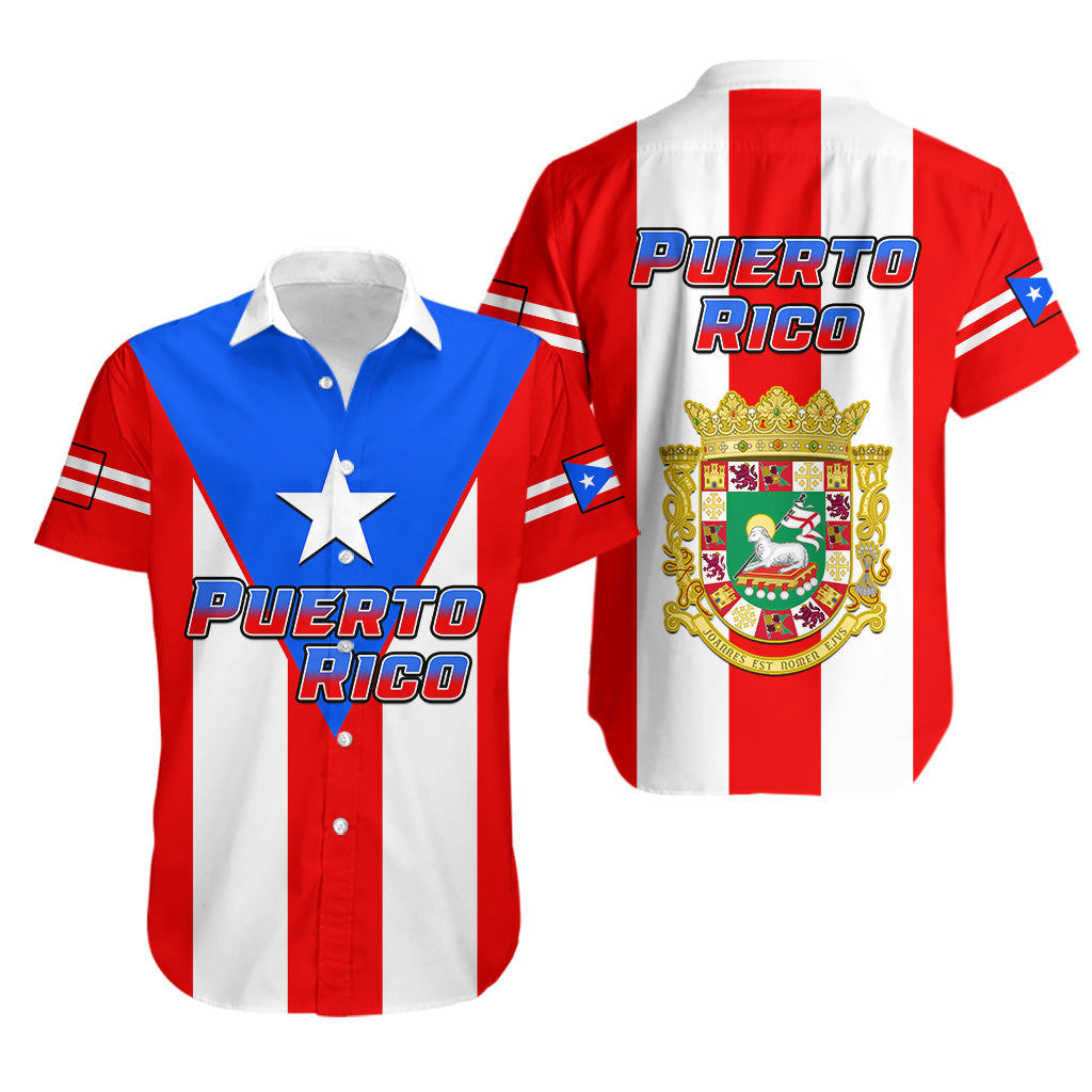 Puerto Rico Hawaiian Shirt Coat Of Arms Mix Flag - Wonder Print Shop