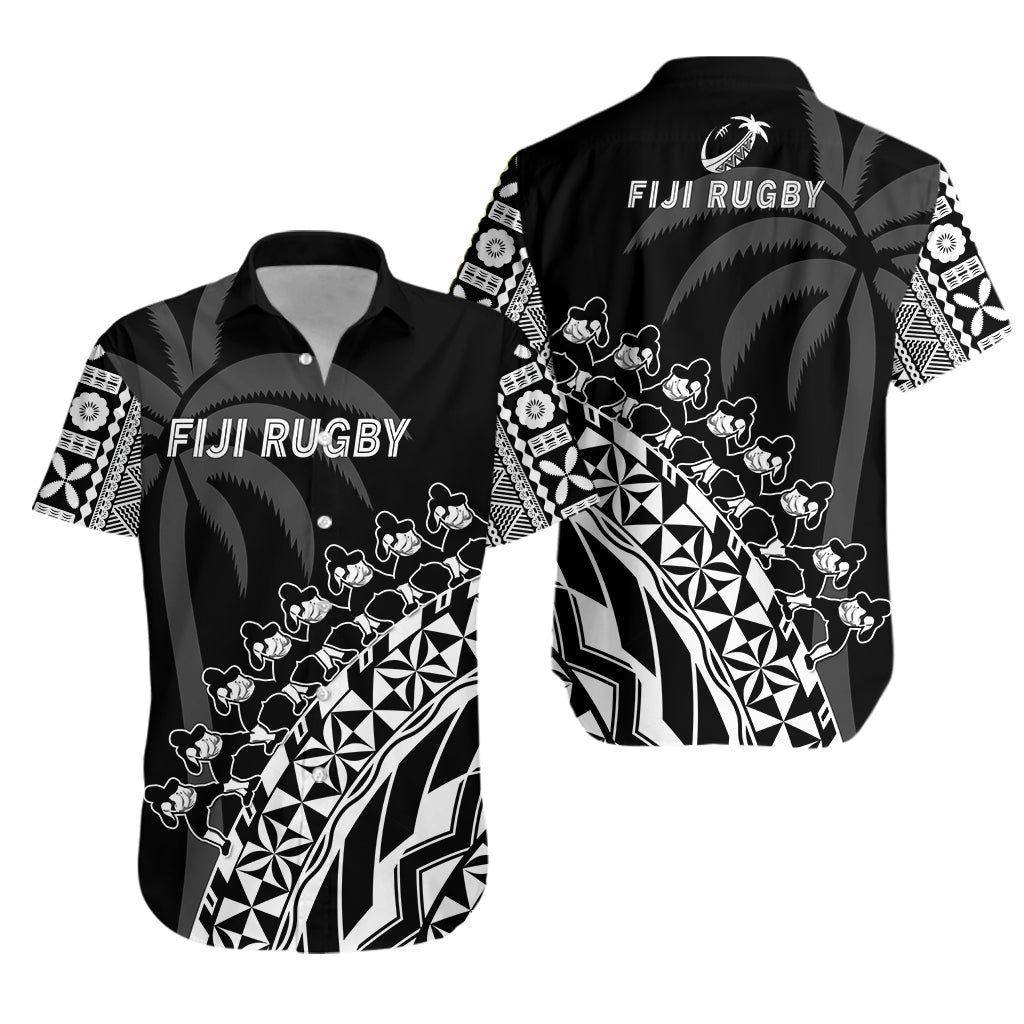 Fiji Rugby Hawaiian Shirt Fijian Cibi Dance Tapa Pattern Black - Wonder Print Shop