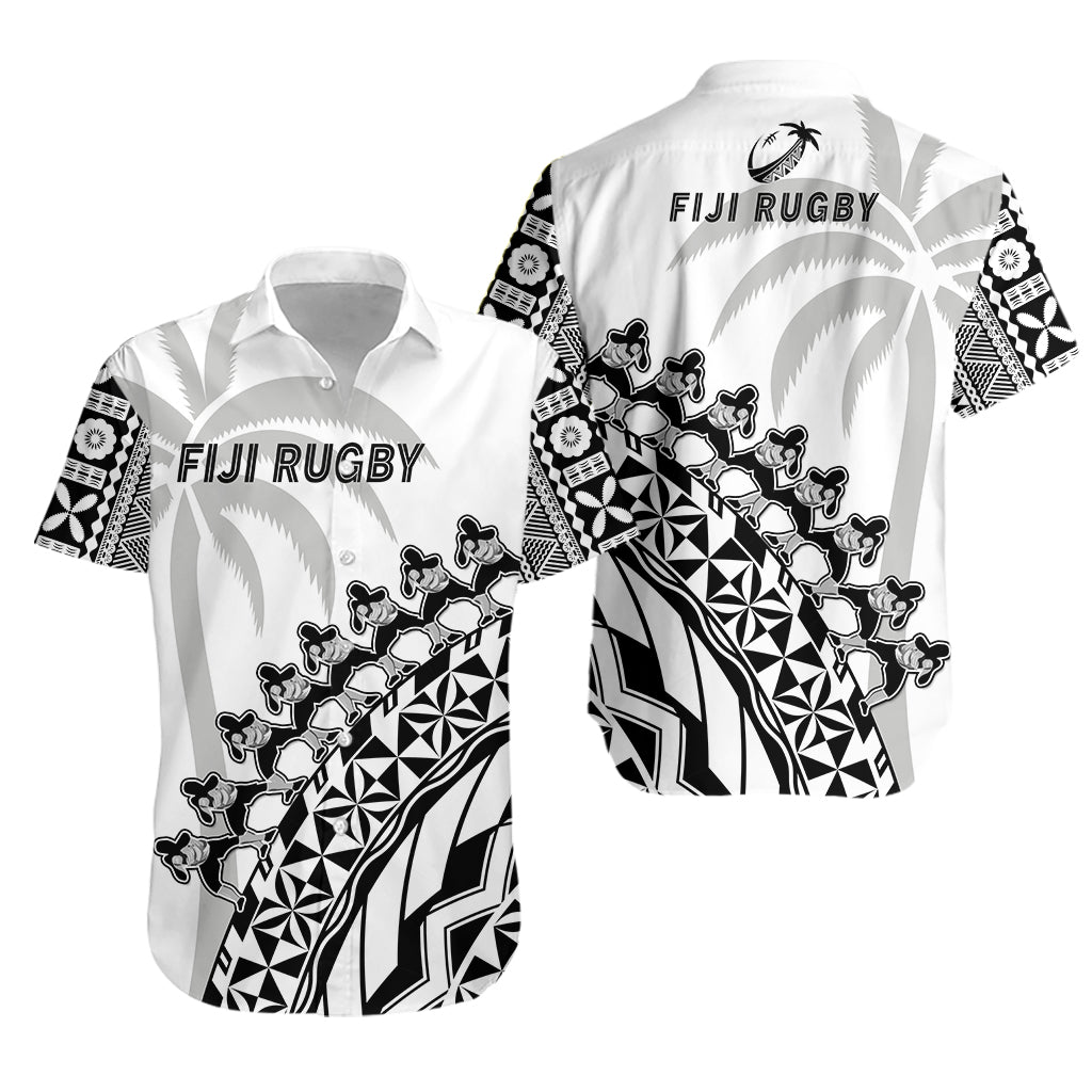 Fiji Rugby Hawaiian Shirt Fijian Cibi Dance Tapa Pattern White - Wonder Print Shop