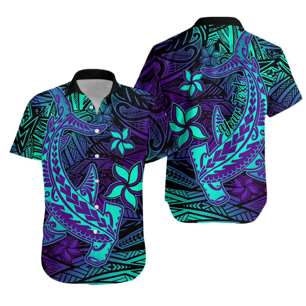 Custom Personalised Polynesian Hawaiian Shirt Purple Paradise Hawaiian Tribal Hammerhead Shark - Wonder Print Shop
