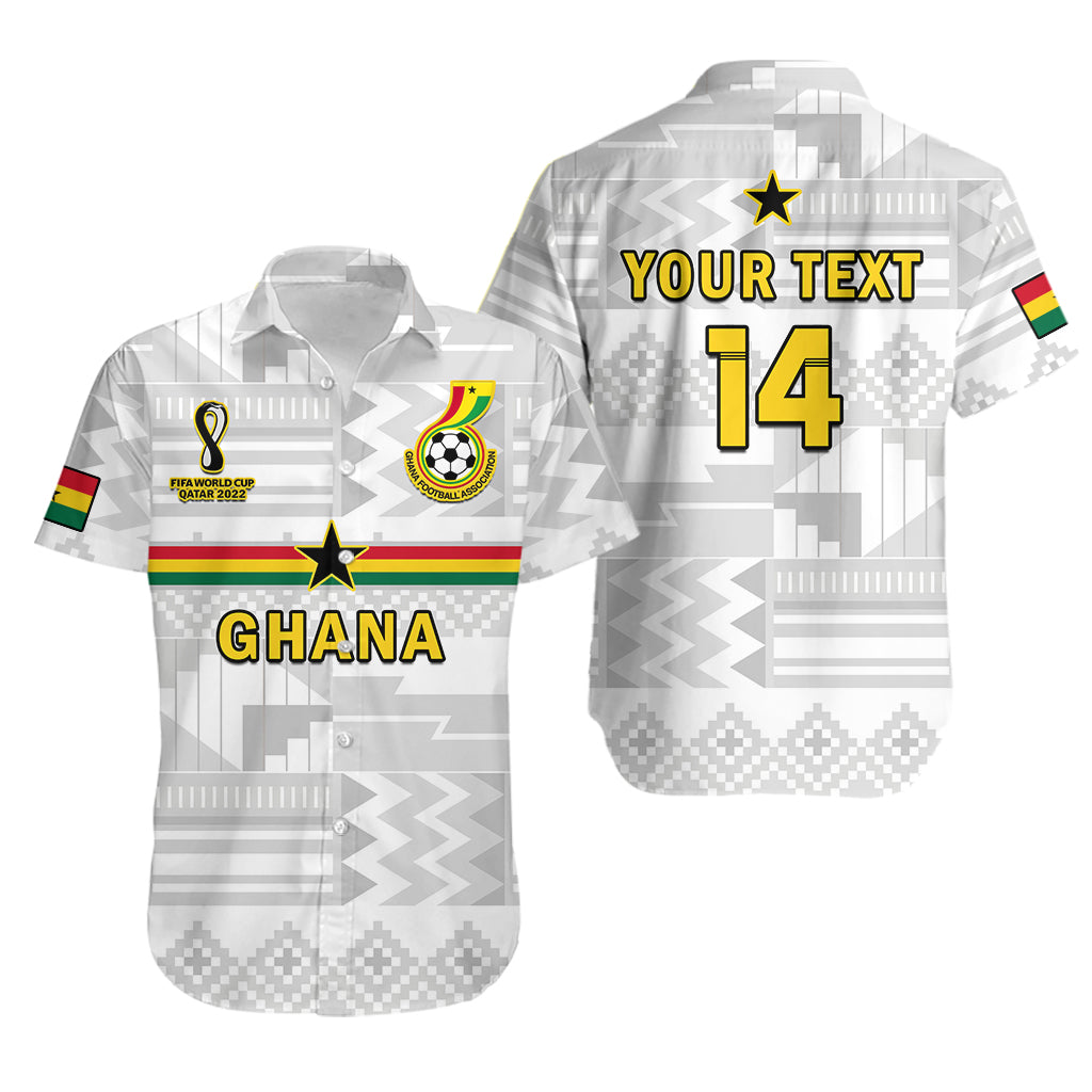 (Custom Text And Number) Ghana Football Hawaiian Shirt Black Stars Kente World Cup 2022 White - Wonder Print Shop