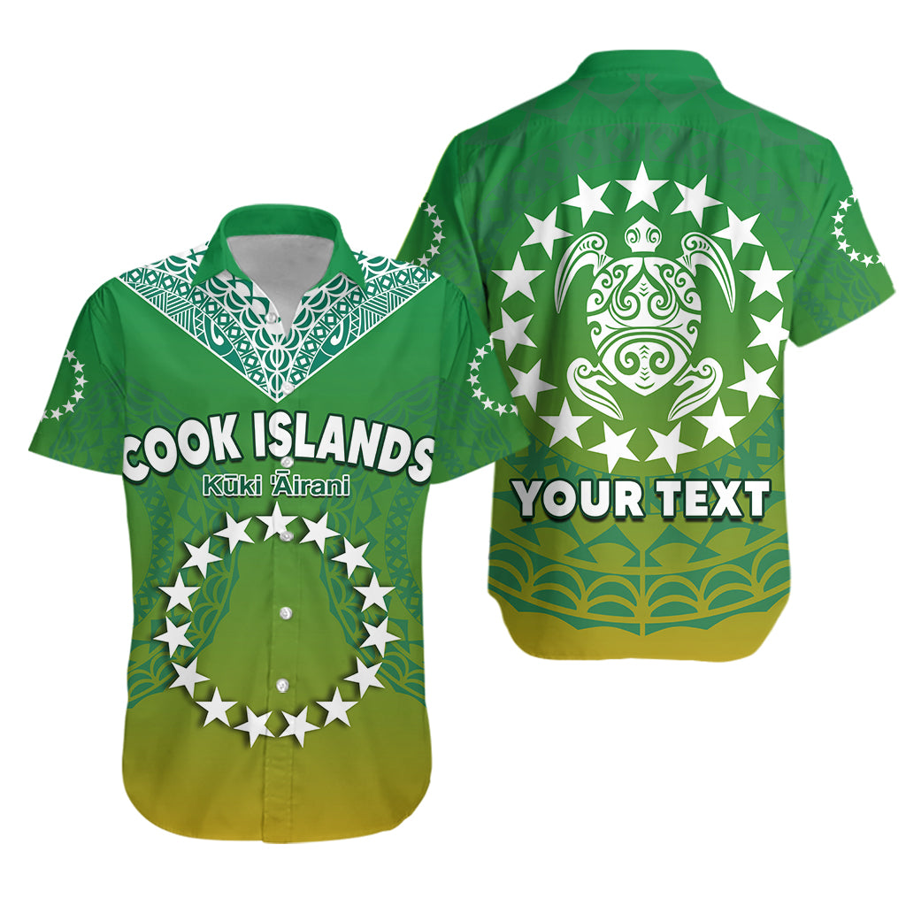 Custom Personalised Cook Islands Hawaiian Shirt Circle Pattern Mix Sea Turtle Green Version - Wonder Print Shop