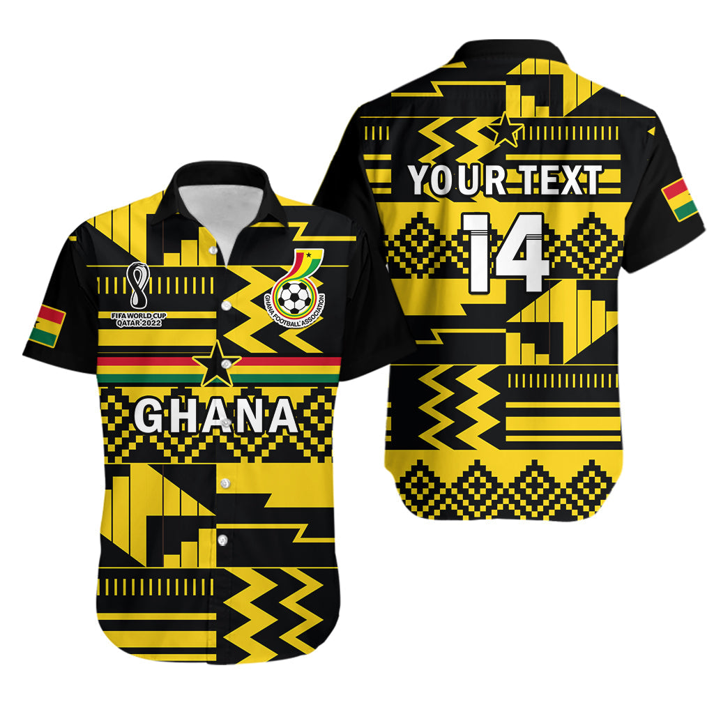 custom-text-and-number-ghana-football-hawaiian-shirt-black-stars-kente-world-cup-2022-yellow