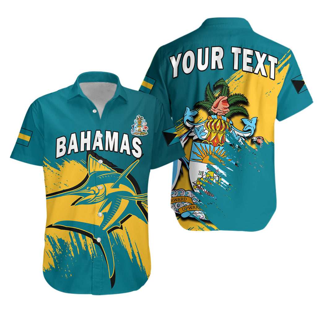 custom-personalised-bahamas-hawaiian-shirt-blue-marlin-with-bahamian-coat-of-arms