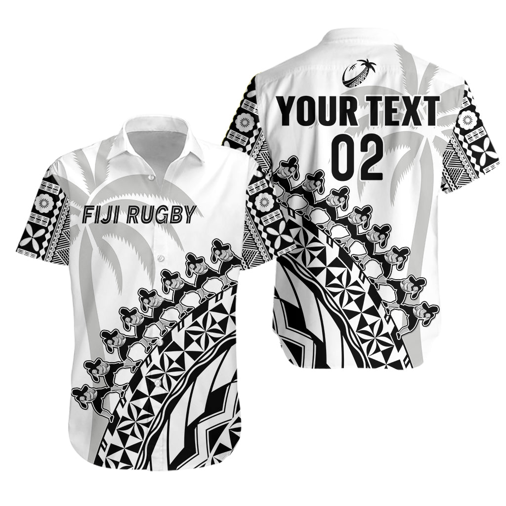 Custom Text And Number Fiji Rugby Hawaiian Shirt Fijian Cibi Dance Tapa Pattern White - Wonder Print Shop