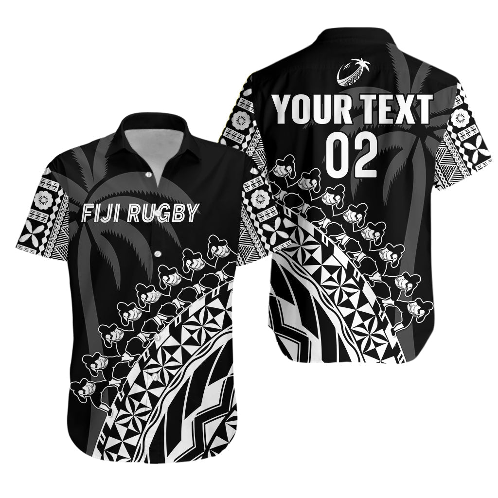 Custom Text And Number Fiji Rugby Hawaiian Shirt Fijian Cibi Dance Tapa Pattern Black - Wonder Print Shop