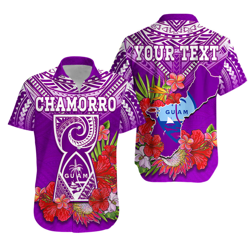 Custom Personalised Guam Chamorro Hawaiian Shirt Guaman Latte Stone Tropical Flowers Purple Version - Wonder Print Shop