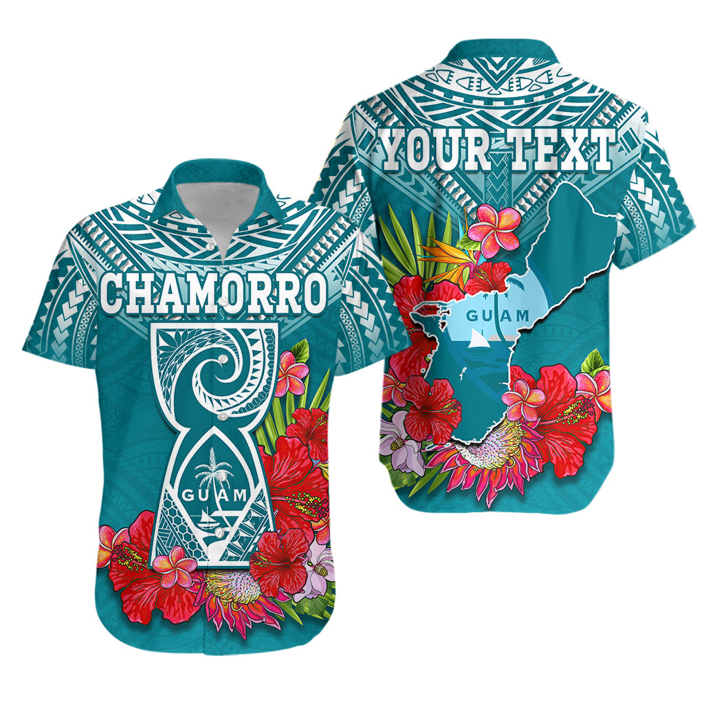 Custom Personalised Guam Chamorro Hawaiian Shirt Guaman Latte Stone Tropical Flowers Turquoise Version - Wonder Print Shop