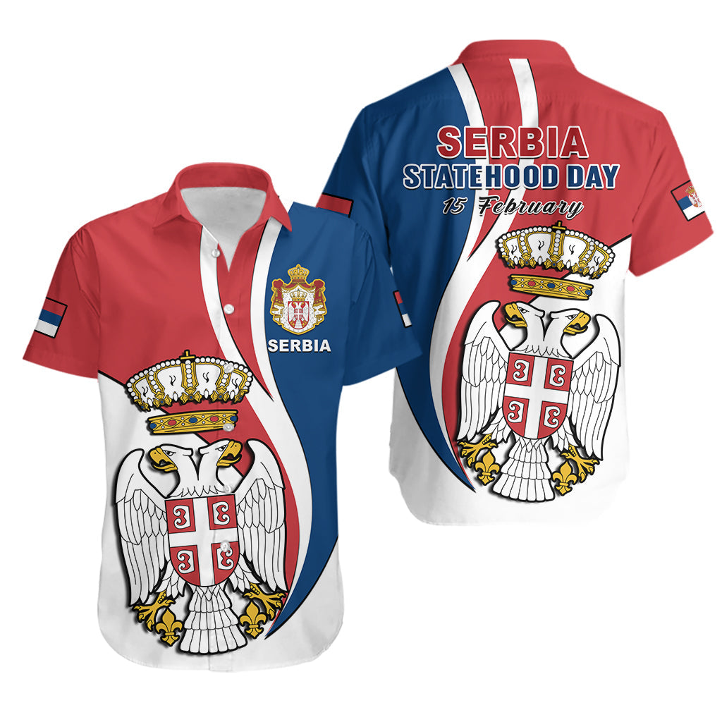 Serbia Hawaiian Shirt Happy Serbian Statehood Day With Coat Of Arms - Wonder Print Shop