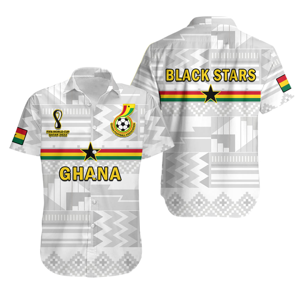 Ghana Football Hawaiian Shirt Black Stars Kente World Cup 2022 White - Wonder Print Shop