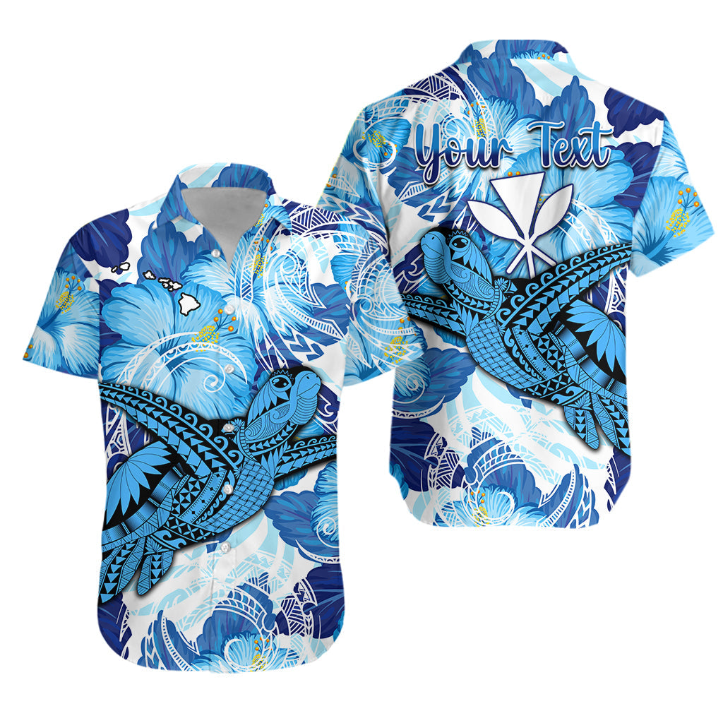 Custom Personalised Hawaii Hawaiian Shirt Blue Polynesian Turtle and Hibiscus LT13 - Wonder Print Shop