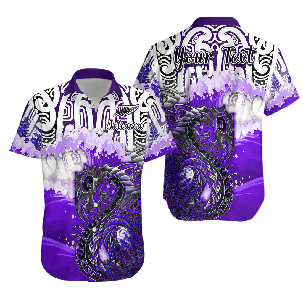 Custom Personalised Manaia Maori Hawaiian Shirt Fern Aotearoa Purple Waves LT13 - Wonder Print Shop