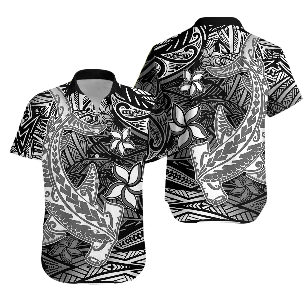 Polynesian Hawaiian Shirt Black Hawaiian Tribal Hammerhead Shark - Wonder Print Shop