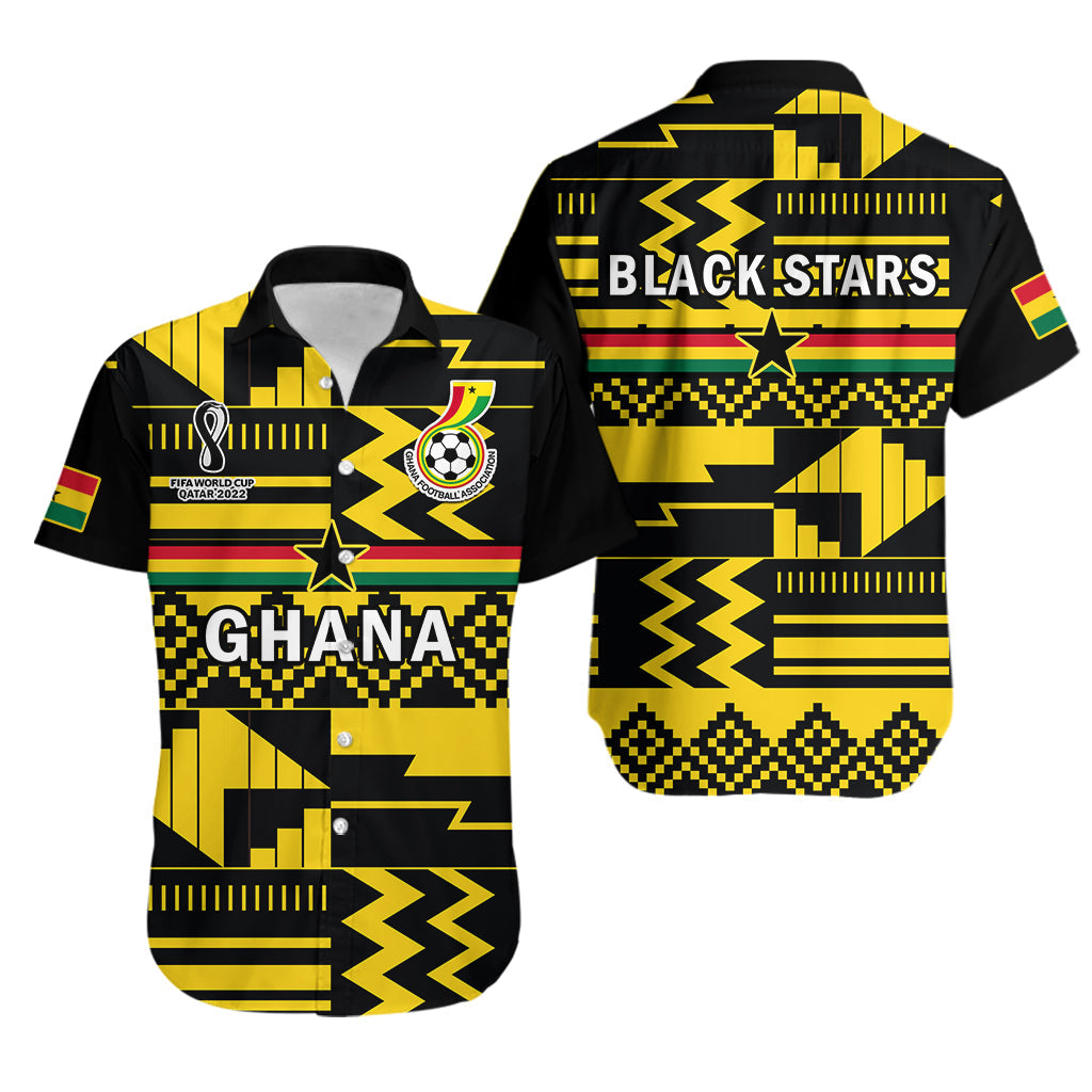 Ghana Football Hawaiian Shirt Black Stars Kente World Cup 2022 Yellow - Wonder Print Shop
