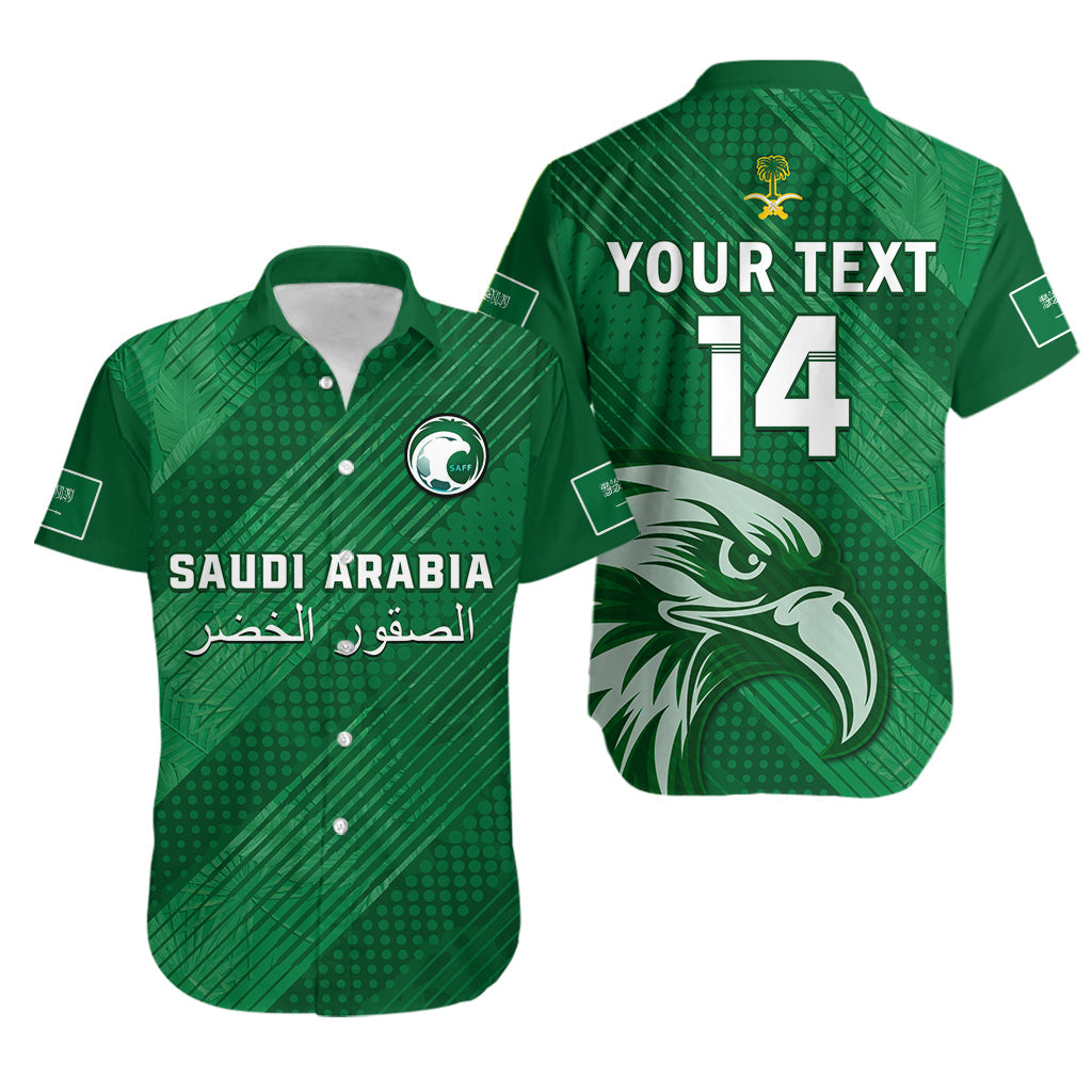 (Custom Text And Number) Saudi Arabia Football Hawaiian Shirt Green Falcons World Cup 2022 - Wonder Print Shop