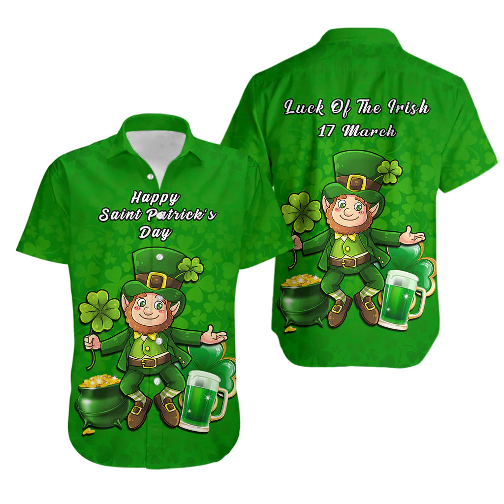 Ireland Hawaiian Shirt Saint Patricks Day Happy Leprechaun And Shamrock - Wonder Print Shop