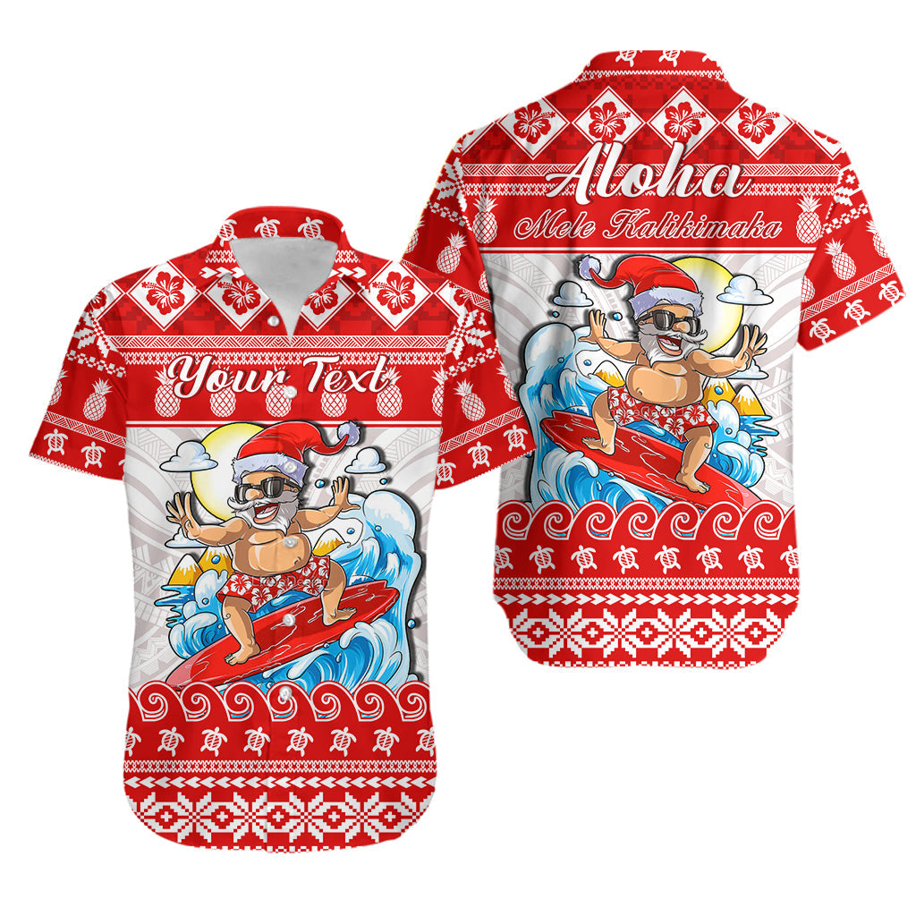 Custom Personalised Hawaii Christmas Hawaiian Shirt Surfing Santa Mele Kalikimaka Polynesian - Wonder Print Shop