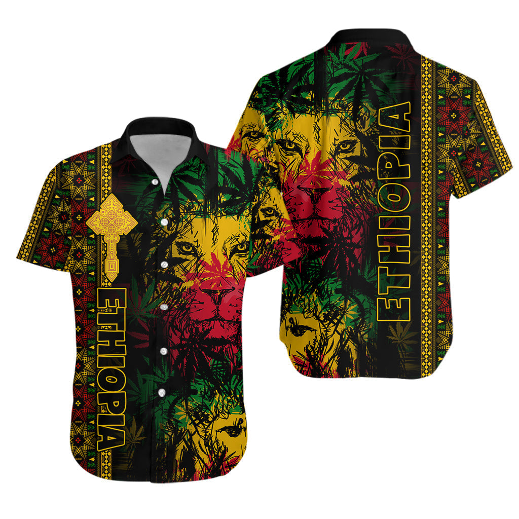 Ethiopia Lion Reggae Hawaiian Shirt Ethiopian Cross LT13 - Wonder Print Shop