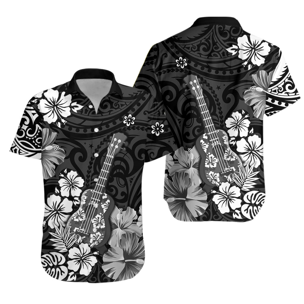 Hawaii Matching Hawaiian Shirt And Dress Polynesia Black Ukulele Flowers LT13 - Wonder Print Shop