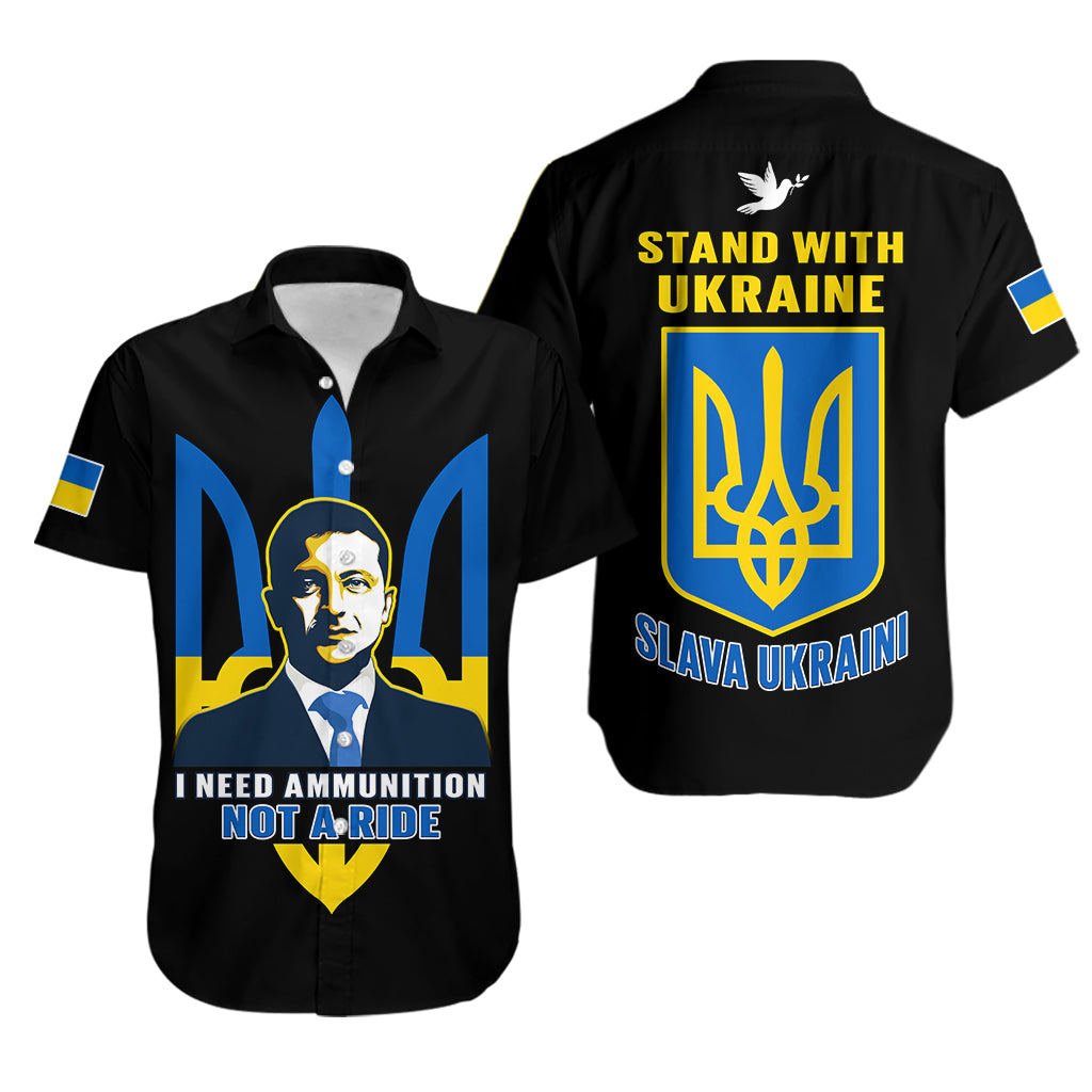 Ukraine Hawaiian Shirt Ukraine Gold Trident Slava Ukraini Black - Wonder Print Shop