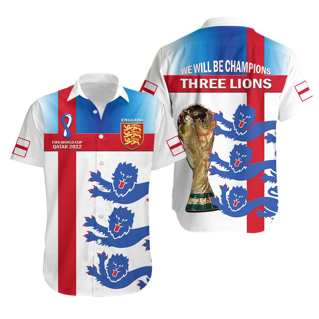 England Football Hawaiian Shirt Three Lions Champions World Cup 2022 - Wonder Print Shop