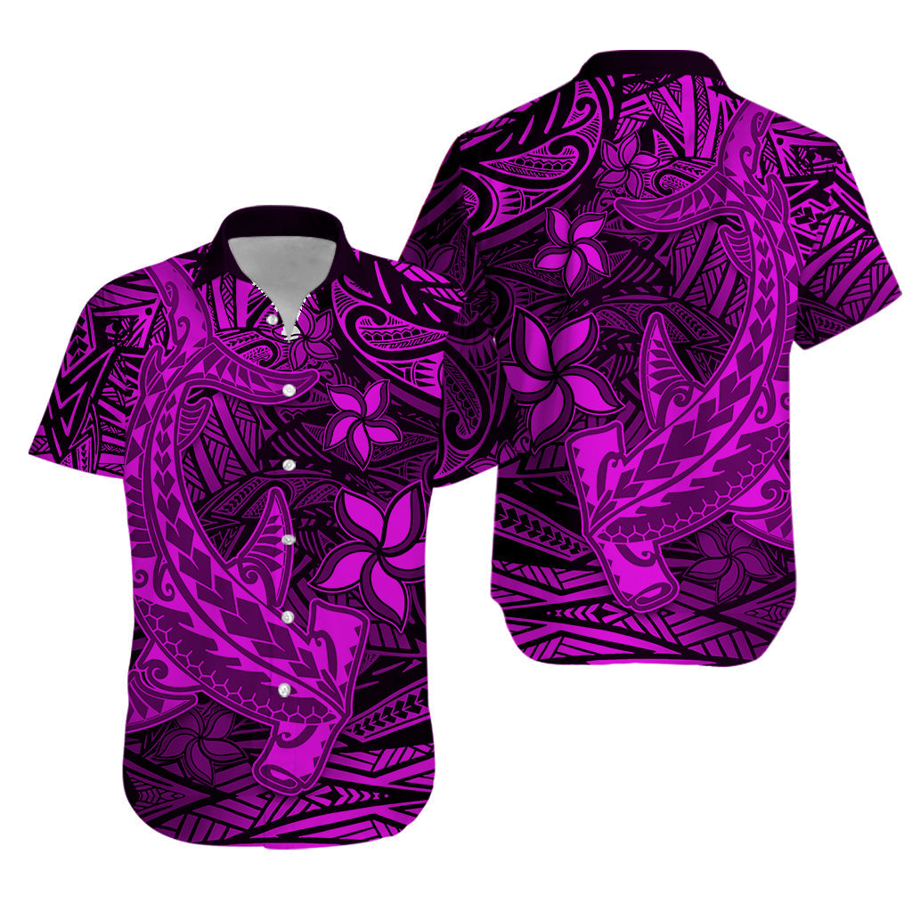 Polynesian Hawaiian Shirt Pink Hawaiian Tribal Hammerhead Shark - Wonder Print Shop