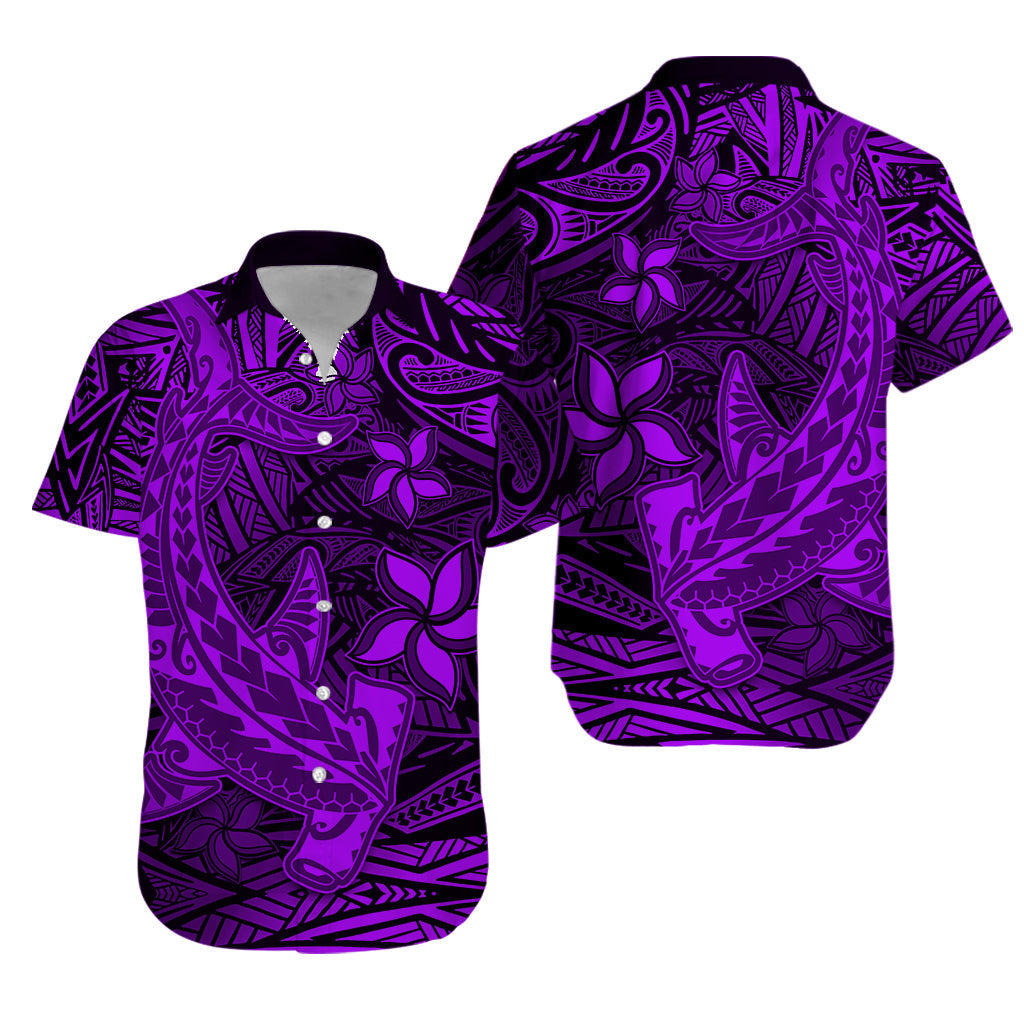 Polynesian Matching Hawaiian Shirt And Dress Purple Hawaiian Tribal Hammerhead Shark - Wonder Print Shop