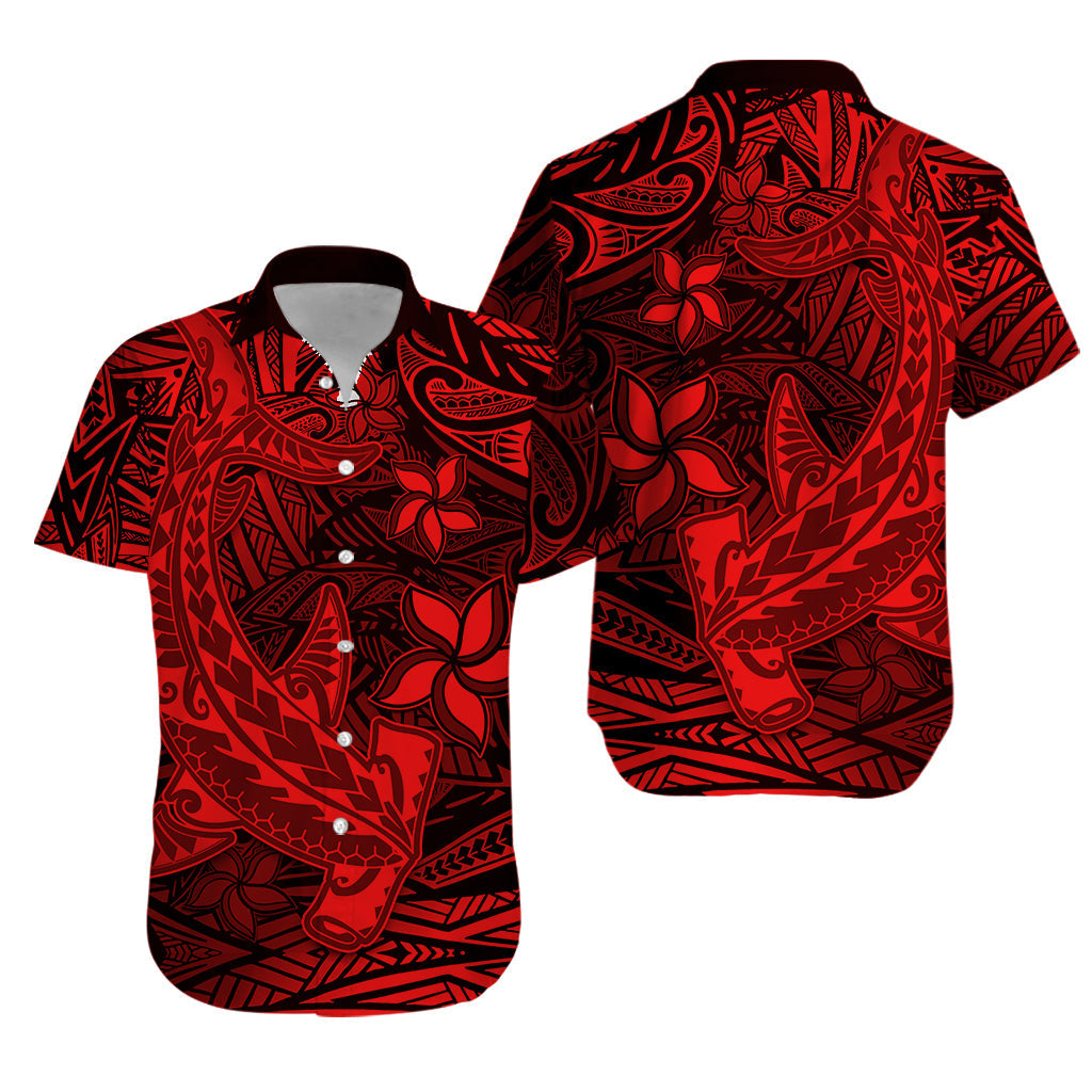 Polynesian Hawaiian Shirt Red Hawaiian Tribal Hammerhead Shark - Wonder Print Shop