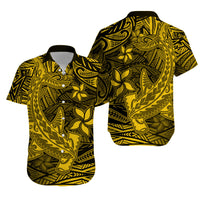 Polynesian Matching Hawaiian Shirt And Dress Gold Hawaiian Tribal Hammerhead Shark - Wonder Print Shop