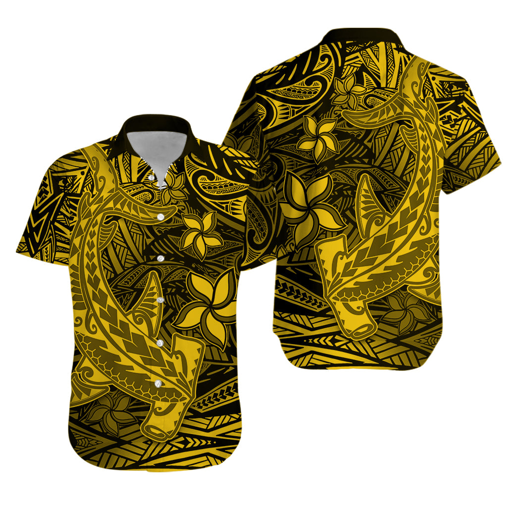 Polynesian Matching Hawaiian Shirt And Dress Gold Hawaiian Tribal Hammerhead Shark - Wonder Print Shop