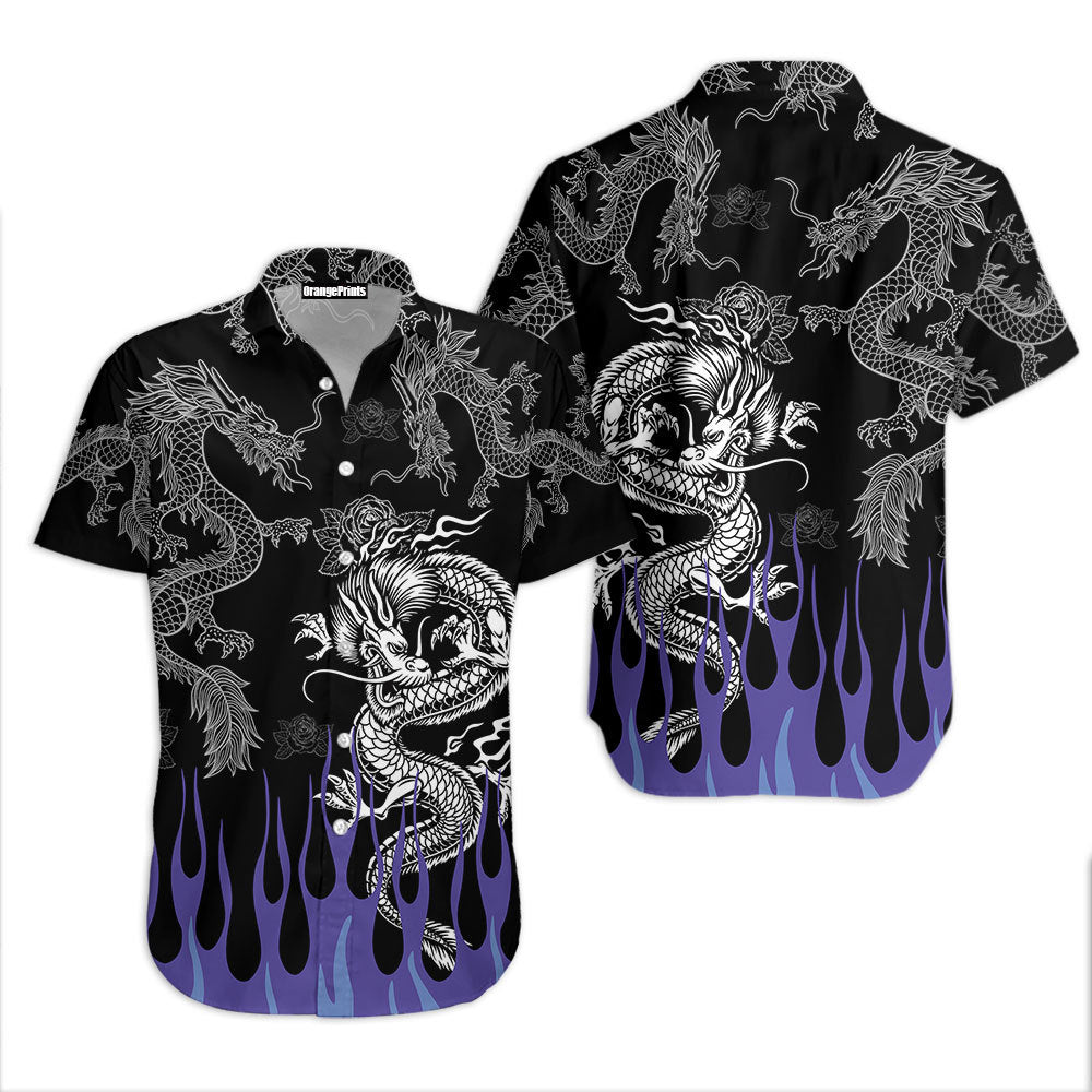 Dragon With Blue Flame Hawaiian Shirt - Wonder Print Shop