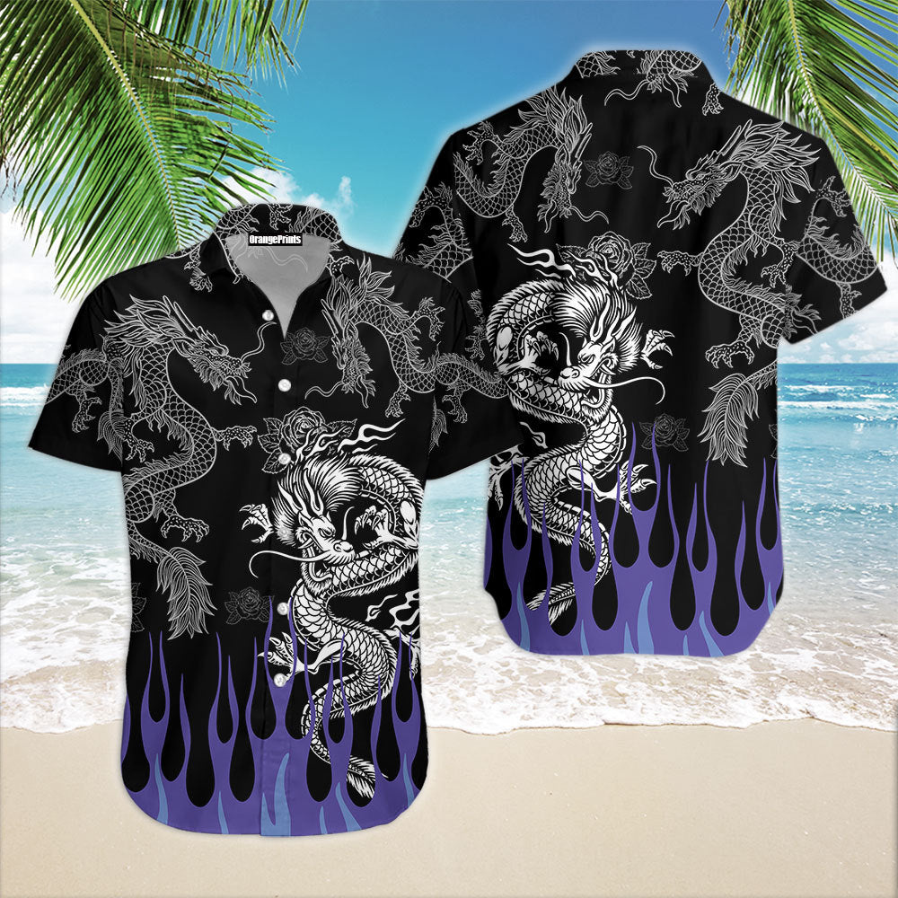 Dragon With Blue Flame Hawaiian Shirt - Wonder Print Shop