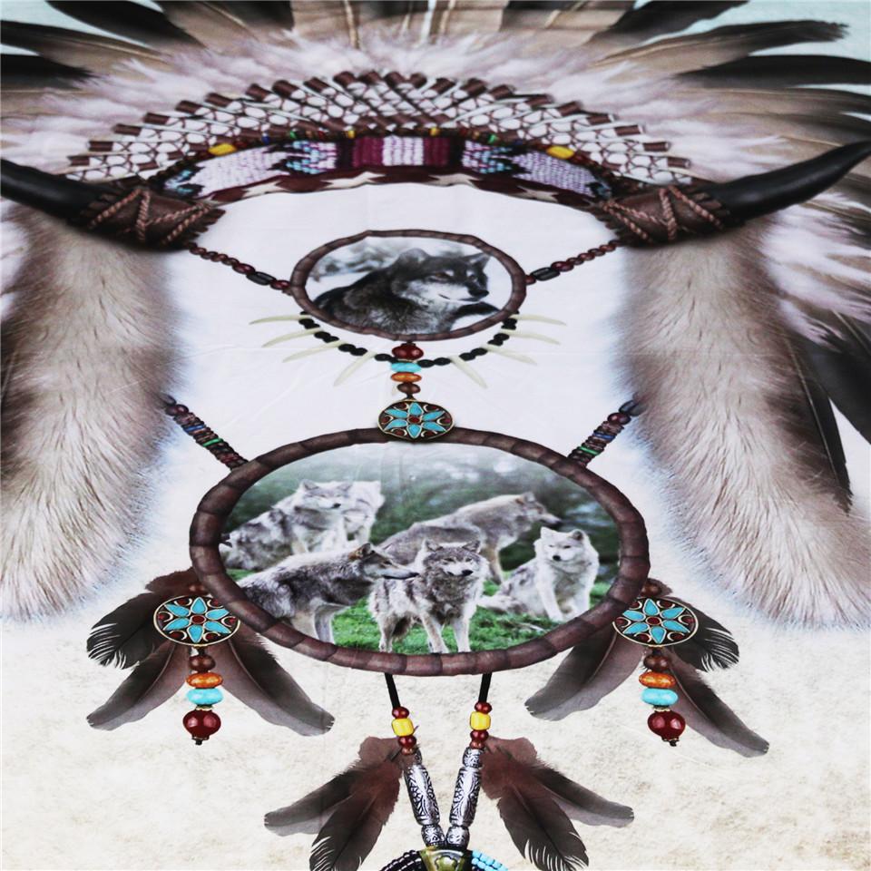 Tribal Hat With Wolves Dreamcatcher Native American Bedding Set LT10 - Wonder Print Shop